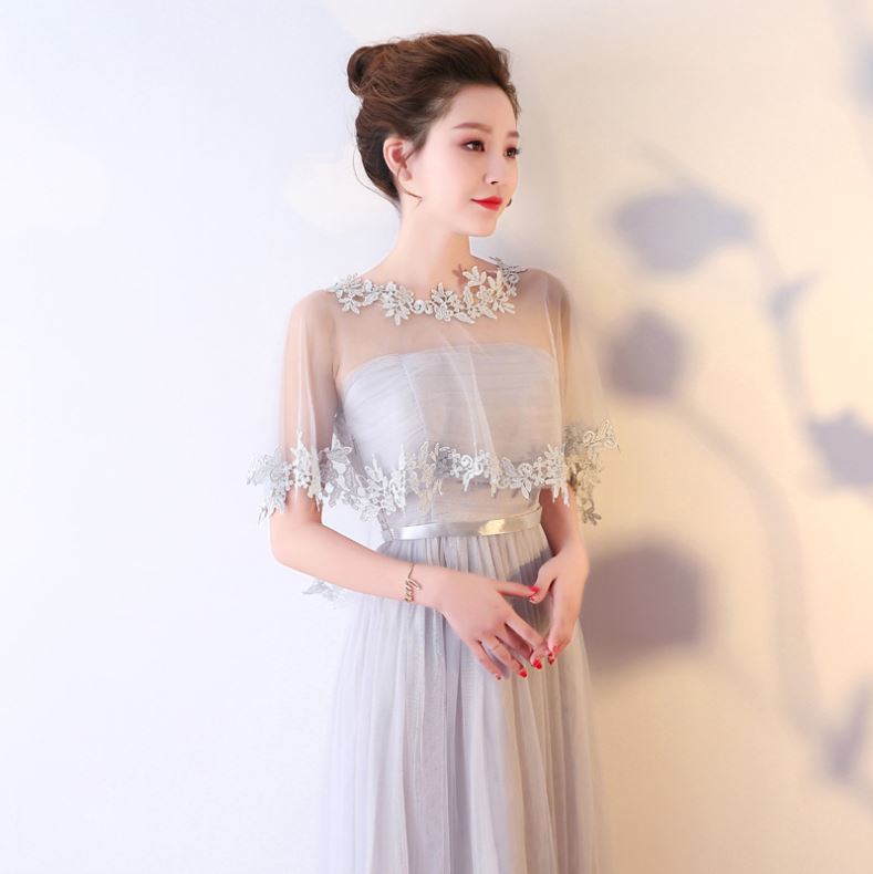 Preorder เสื้อคลุมชุดราตรี ตาข่ายลูกไม้ สีเทา สวยหรู