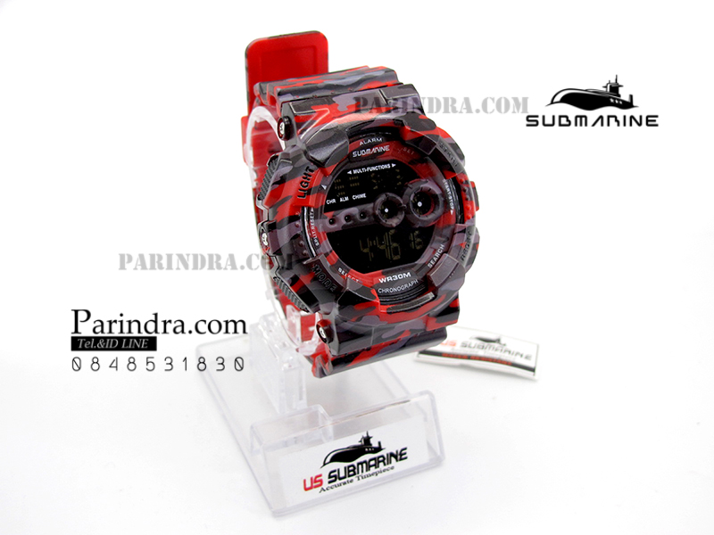 นาฬิกา US submarine รุ่น TP1340M (Military) สีลายพรางทหารสีแดง หน้าปัดพื้นดำ