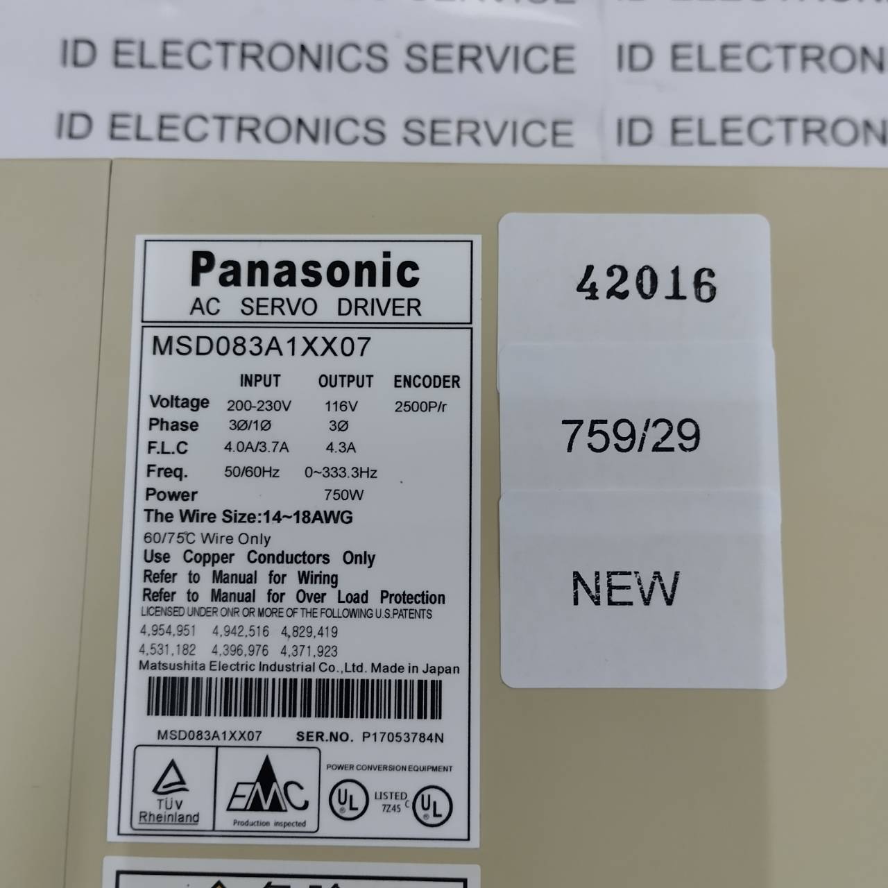 MSD083A1XX07 SERVO DRIVE " PANASONIC "