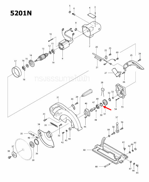 RETAINING RING เลื่อยวงเดือน Makita มากีต้า HM0810T, TA [#18], 5103N [#39], 5201N [#50] Pn.962203-3 (แท้) ##