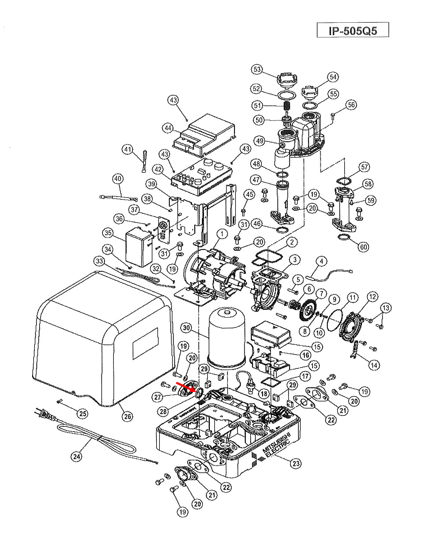 #A9 ยางกันรั่ว(แผ่นปิดถังเก็บความดัน) ปั้มน้ำ มิตซู IP-505, EP-355,EP-405R [#28] Pn.H00104C02 (แท้)