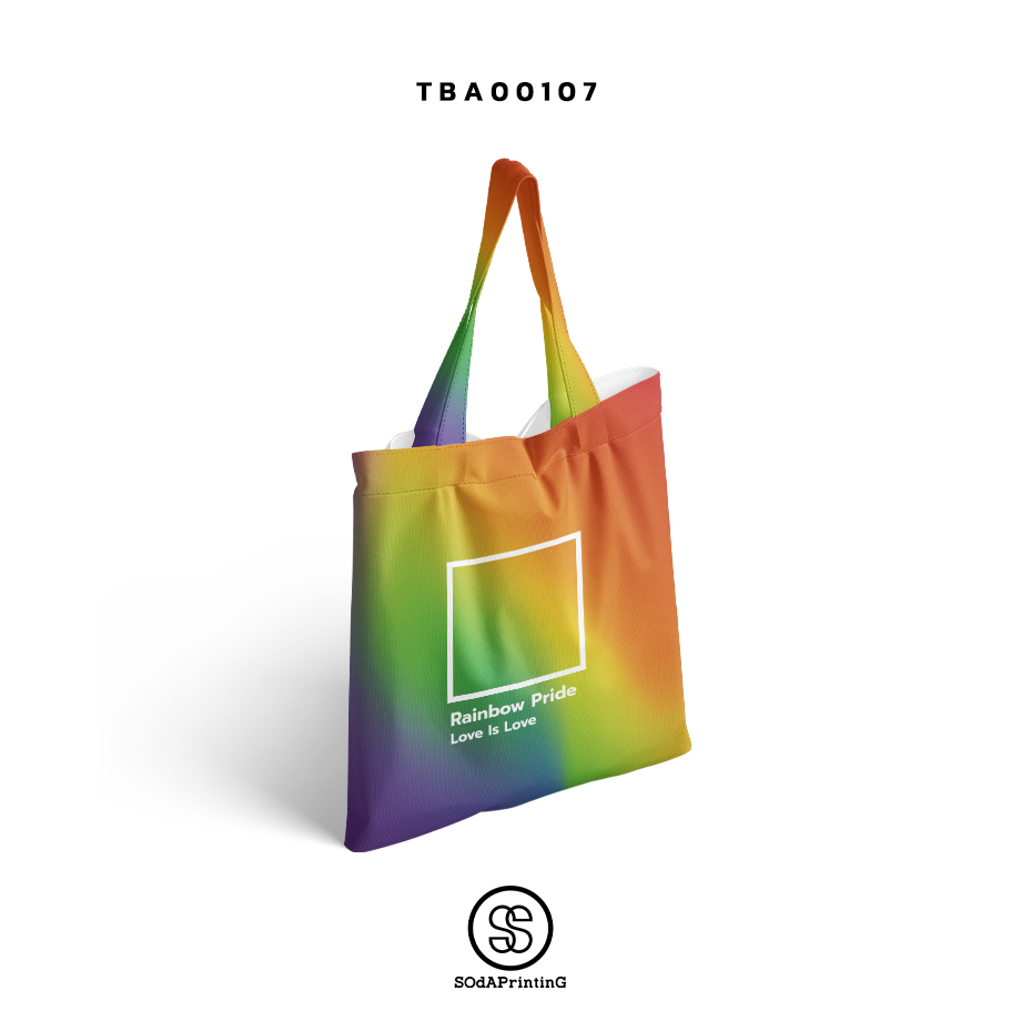 กระเป๋าผ้าแคนวาส พิมพ์ลาย Rainbow Pride "LOVE IS LOVE" TBA00107 #SOdABag #SOdAPrintinG #กระเป๋า #กระเป๋าผ้า
