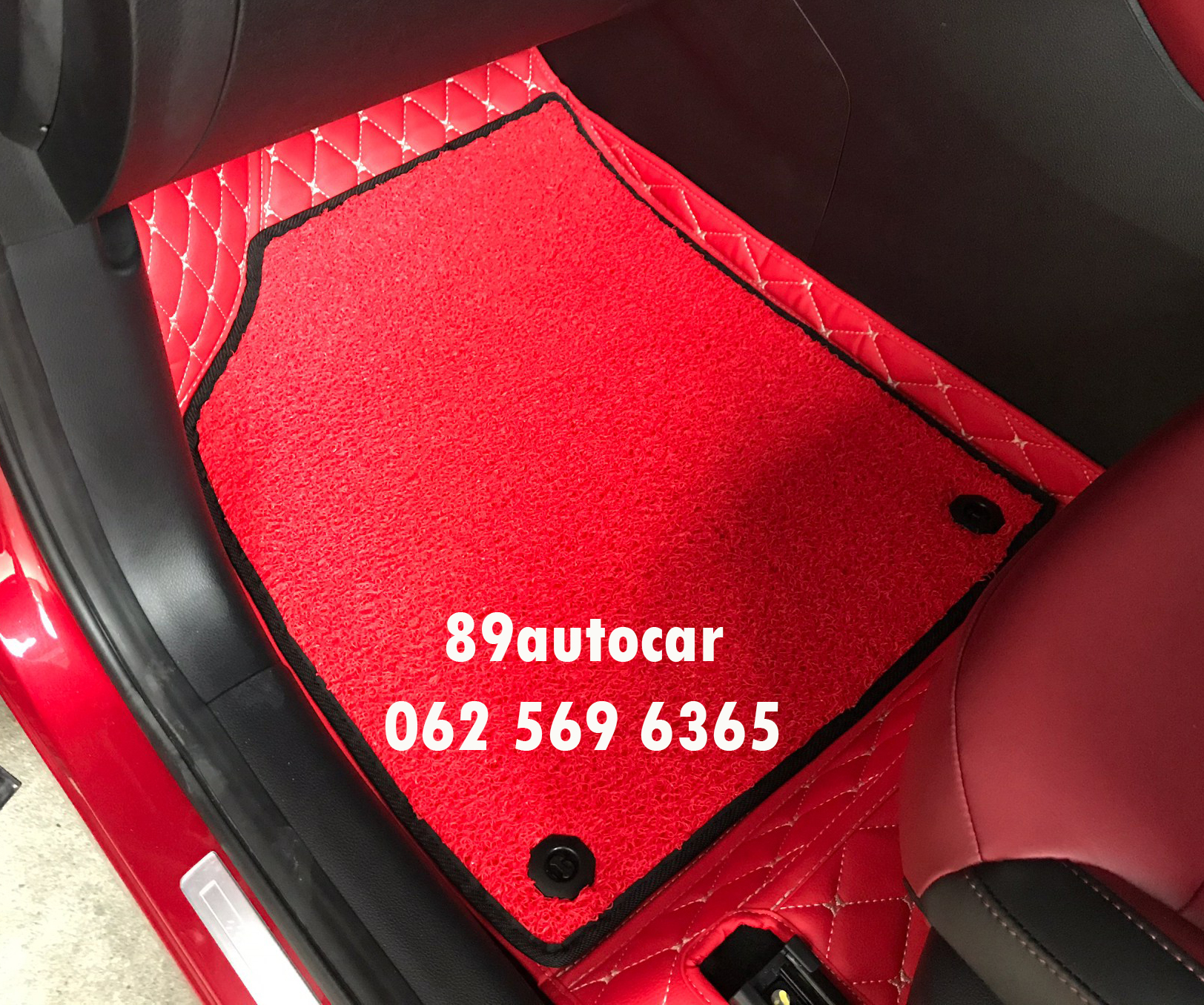 พรมรถยนต์ หทัยราษฎร์ MG HS ปูพรม7D สีแดงสด +ไวนิลสีแดงขอบดำ
