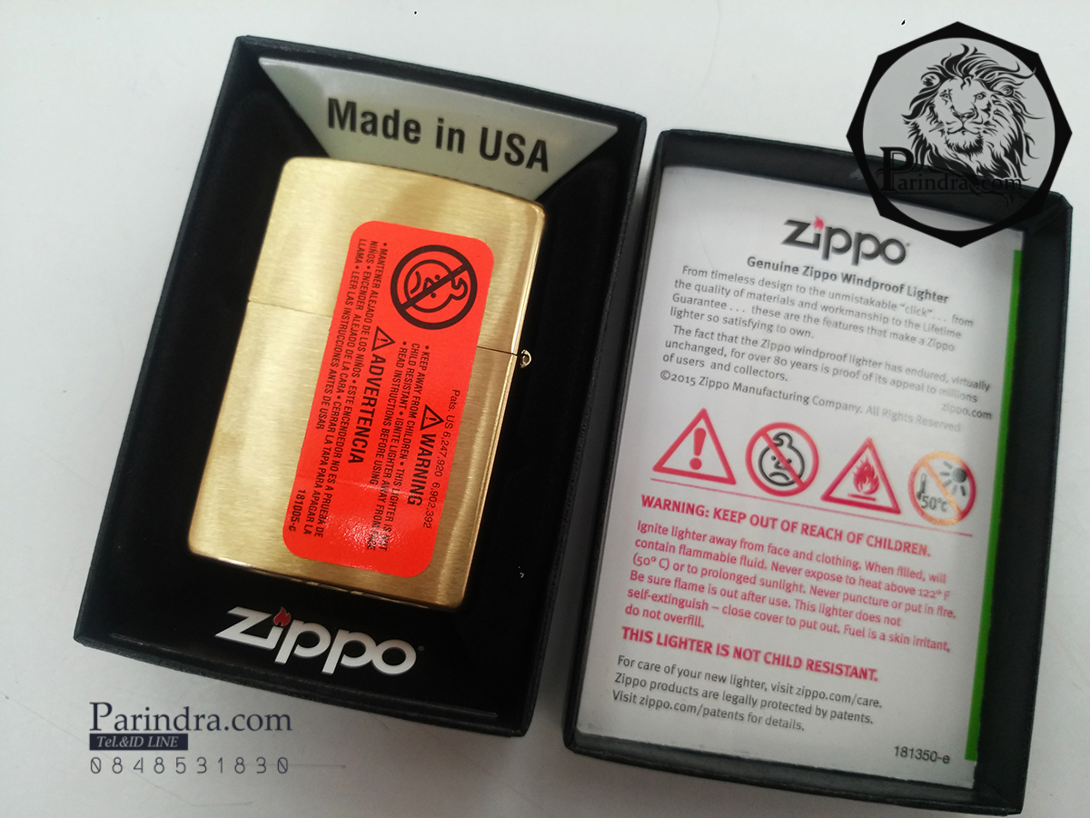 ไฟแช็ค Zippo แท้ "Zippo Where Eagles Dare Emblem Brushed Brass " # 20854 แท้นำเข้า 100%
