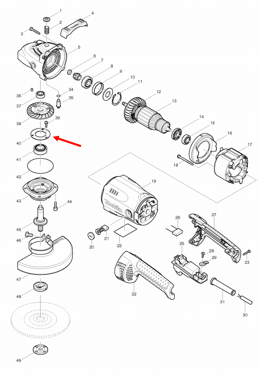 แผ่นรองลูกปืน Maktec, Makita MT900, MT901, GA7020, GA7030, GA9030, Maktec-มาคเทค MT902 [#37] Pn.285724-1 (แท้)+