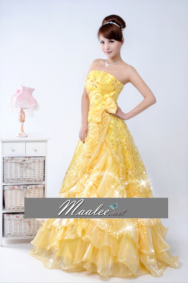 พร้อมเช่า ชุดแฟนซี ชุดราตรียาว สีฟ้า ผ้าแก้วพิมพ์ลายสวย กระโปรงแต่งระบาย