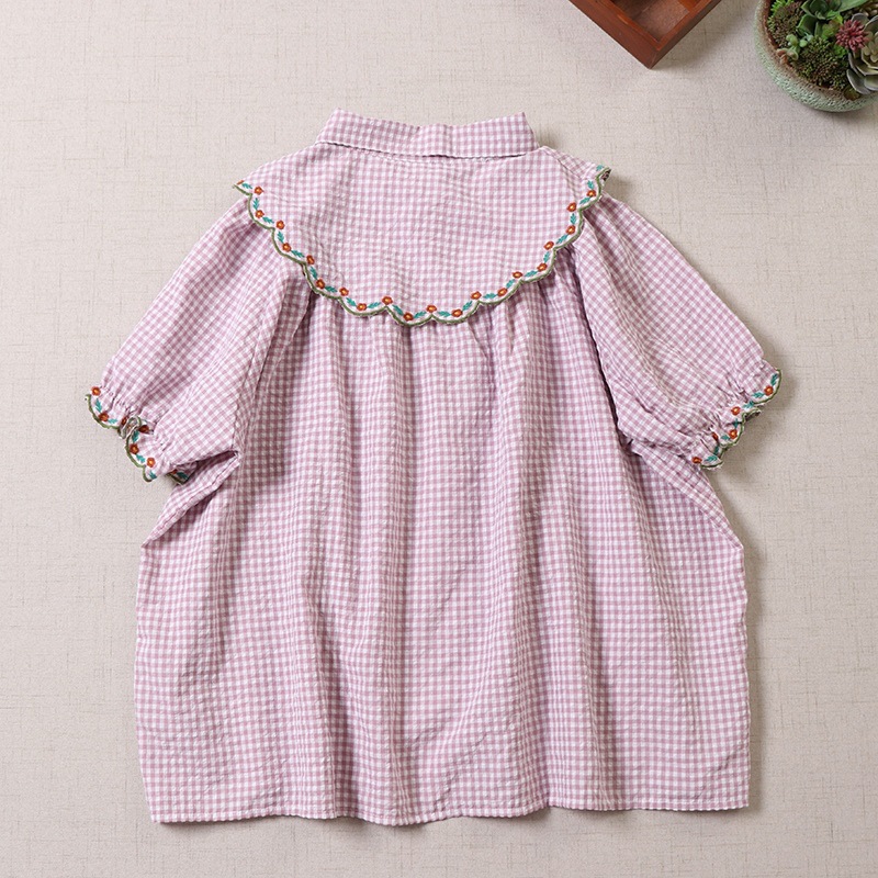 เสื้อผ้าฝ้ายลายสก็อตลายปัก