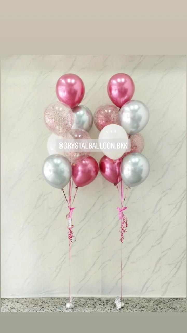 ลูกโป่ง Welcome Baby Girl ช่อลูกโป่งสีโครเมี่ยม ช่อ 7 ลูก 2 ช่อ Theme สีชมพูแชมเปญโครเมี่ยม พร้อมตกแต่ง สามารถเปลี่ยนสีลูกโป่งได้