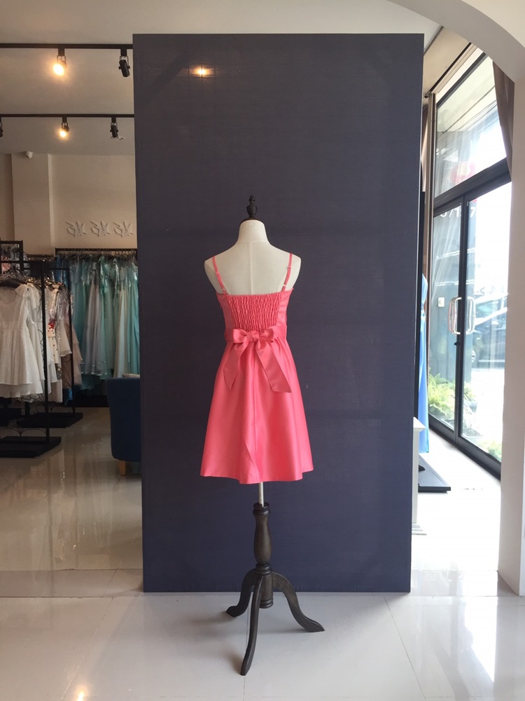 Sale พร้อมส่ง ชุดราตรีสั้น สายเดี่ยว สีโอโรส