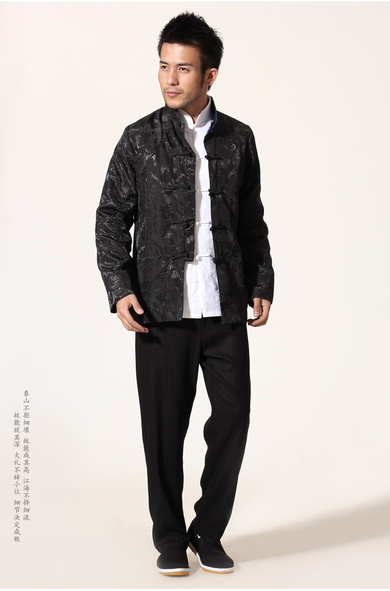 Preorder ชุดจีน ชาย เสื้อผ้าแพร สีดำ/ เทาเงิน ใส่ได้สองด้าน