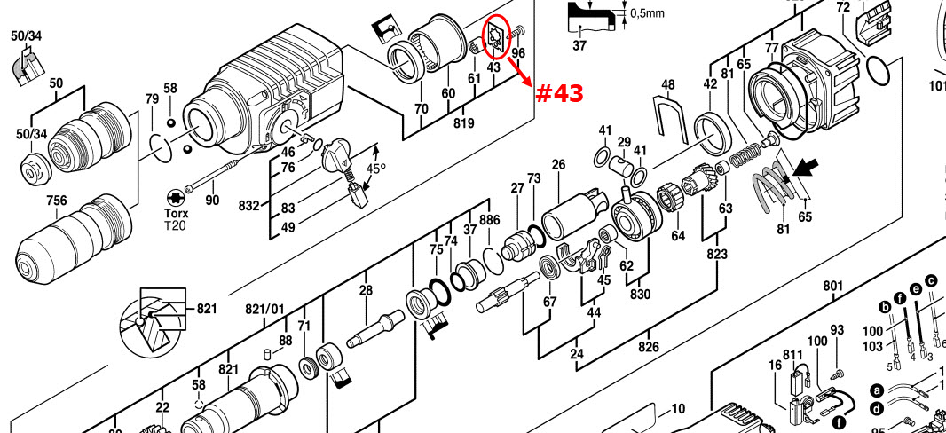 ตัวล็อคลูกปืนเข็ม, แผ่นกดลูกปืน ในเสื้อฟิลคอยล์ สว่านโรตารี่ BOSCH GBH 2SE, 2-24 (แท้) #A12