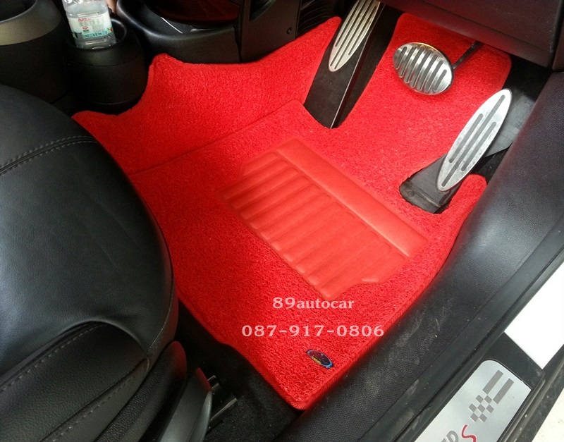 ขายพรมปูพื้นรถยนต์เข้ารูป Mini Cooper Contryman ไวนิลสีแดงขอบแดง
