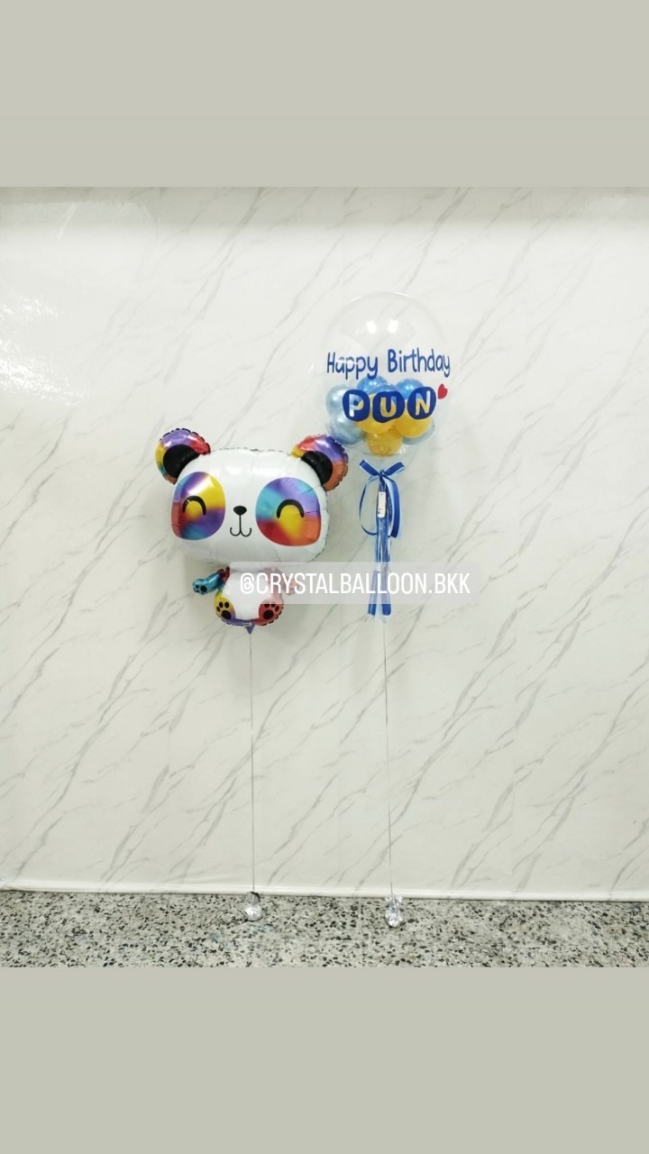 ลูกโป่ง วันเกิดเด็ก Bubble USA 24" Theme น้ำเงิน-ฟ้า พร้อม ฟอยล์ Panda Anagram 1 ชิ้น พร้อมตกแต่ง สามารถเปลี่ยนสีลูกโป่ง/เปลี่ยนข้อความ/เปลี่ยนฟอยล์ตกแต่งได้