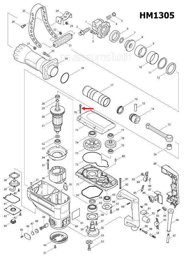 HEX. SOCKET BOLT M6X50 สกัด เจาะพื้น Makita มากีต้า HM1305, HM1306 [#76,81] Pn.266304-2 (แท้) ##