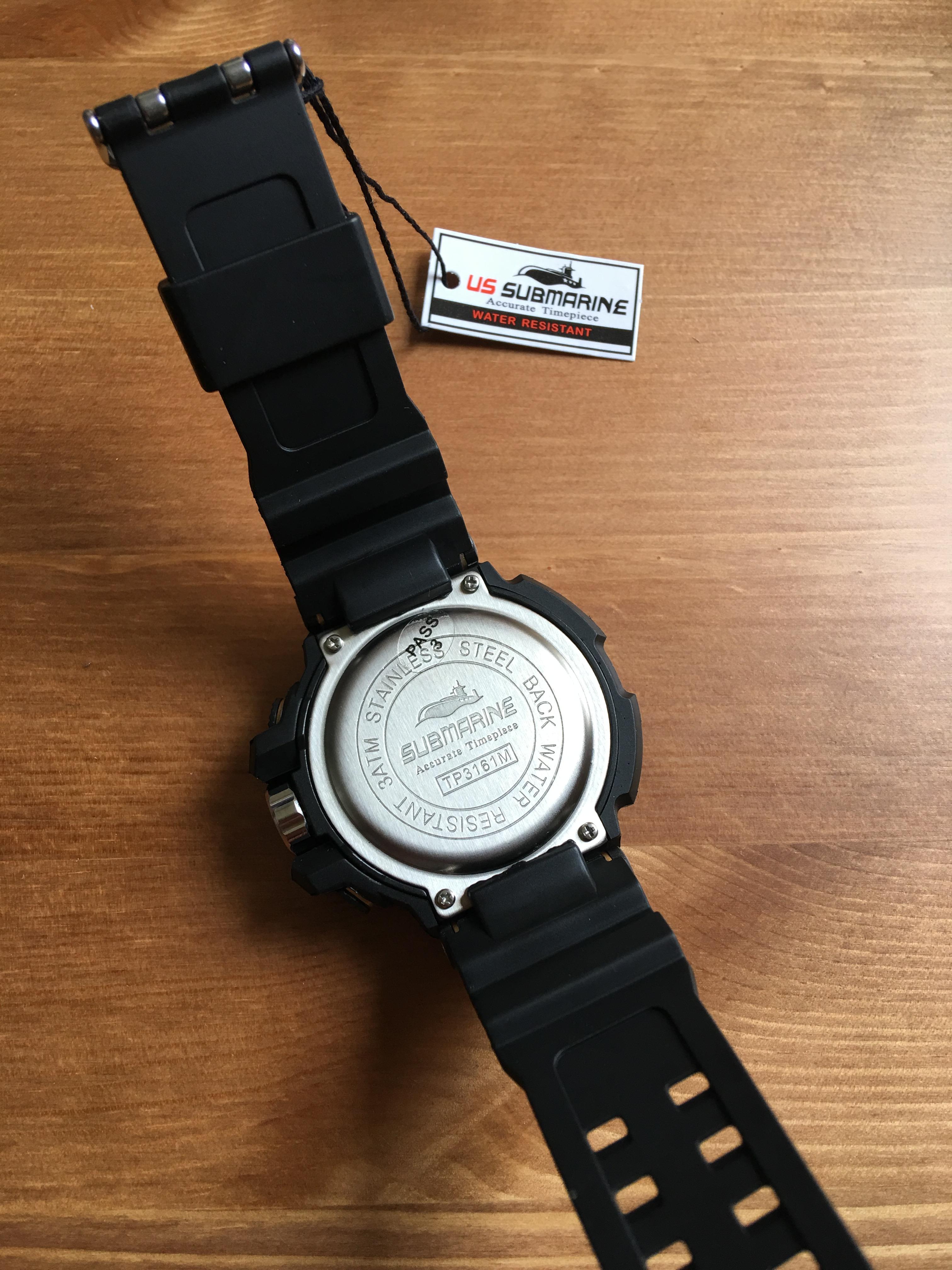 นาฬิกา US submarine Protector รุ่น TP3161 สีดำตัดทองกรอบเข็มทิศ จอดิจิตอลดำ