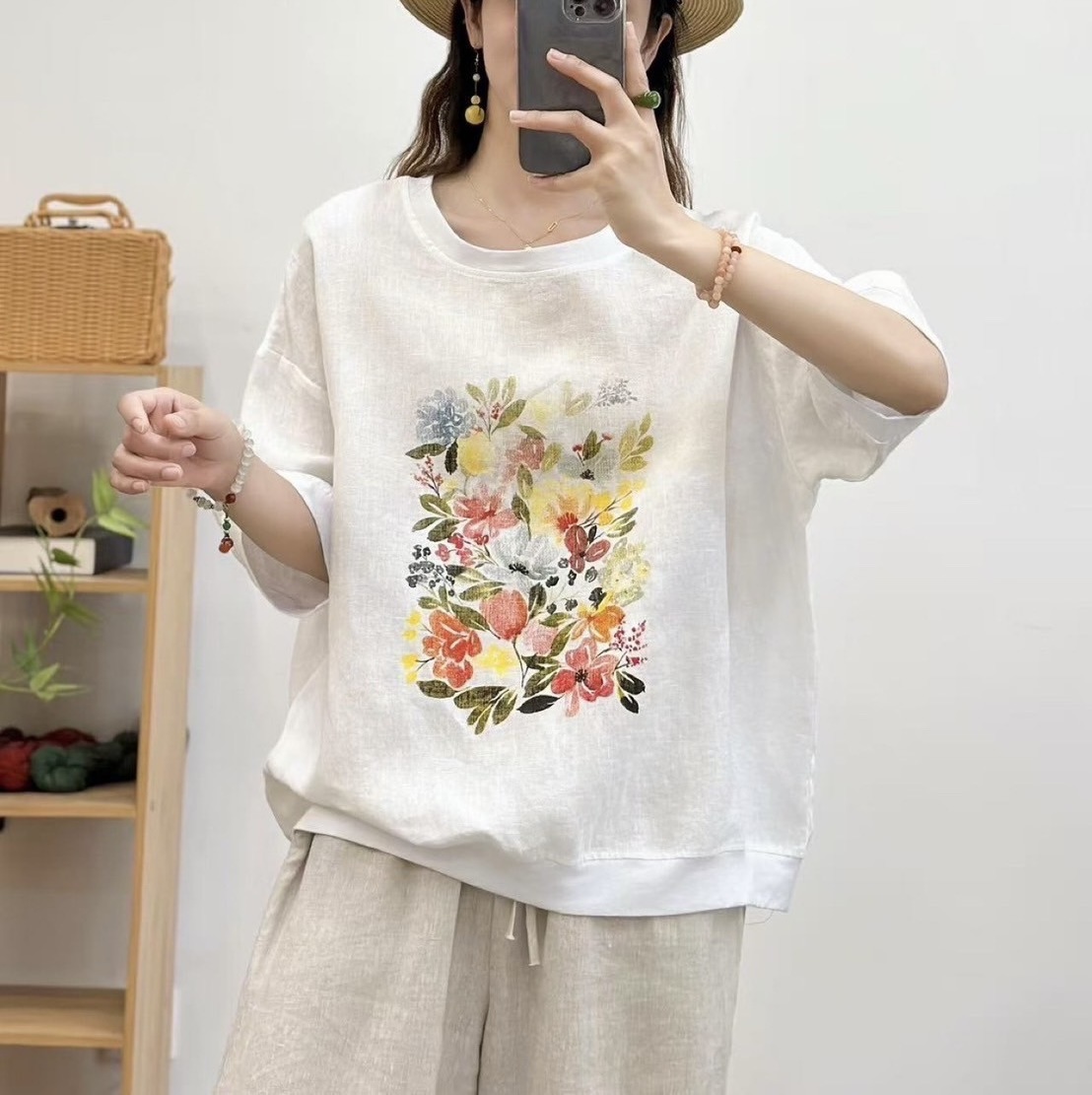 เสื้อผ้าลินินลายพิมพ์ทรงโอเวอร์ไซส์