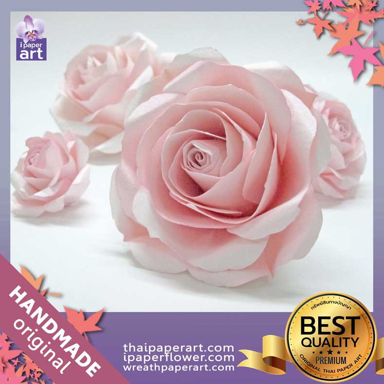 ดอกไม้กระดาษ กุหลาบ ขนาด 12, 18, 22, 28 เซนติเมตร กระดาษ 200 แกรม อยู่ทรง ทนแดด ทนความชื่น