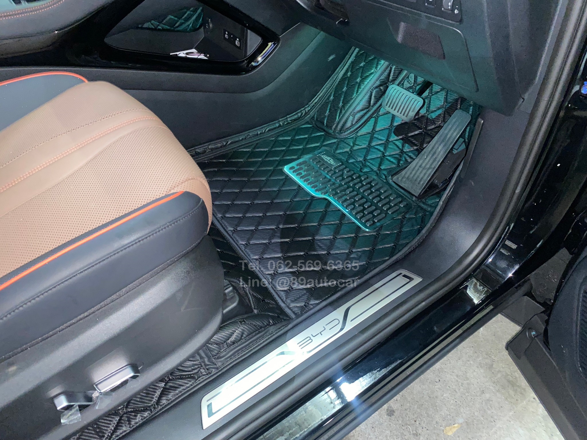 พรมปูพื้นรถยนต์ BYD Sealion 6 (บีวายดี ซีไลอ้อน หก) ปูพรม6D สีดำด้ายดำ ลายเคฟล่า เต็มคัน 6 ชิ้น
