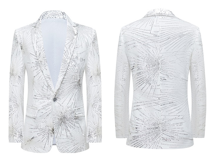 พร้อมเช่า เสื้อสูทชาย สีขาว แต่งเลื่อม