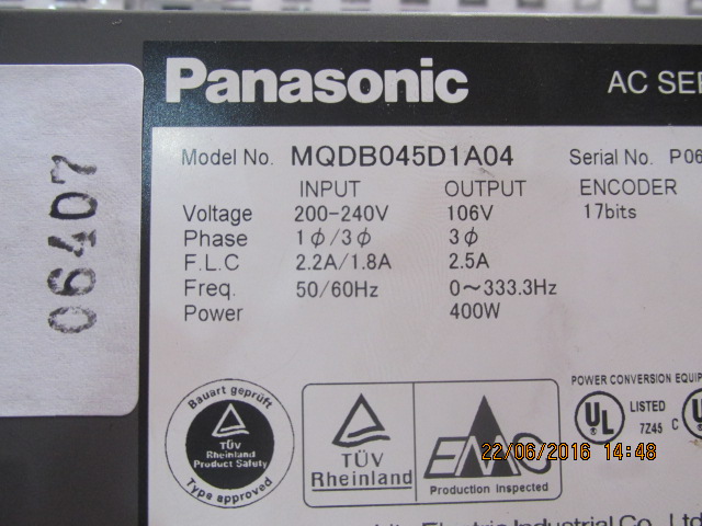 SERVO DRIVE “ PANASONIC ” รุ่น MQDB045D1A04