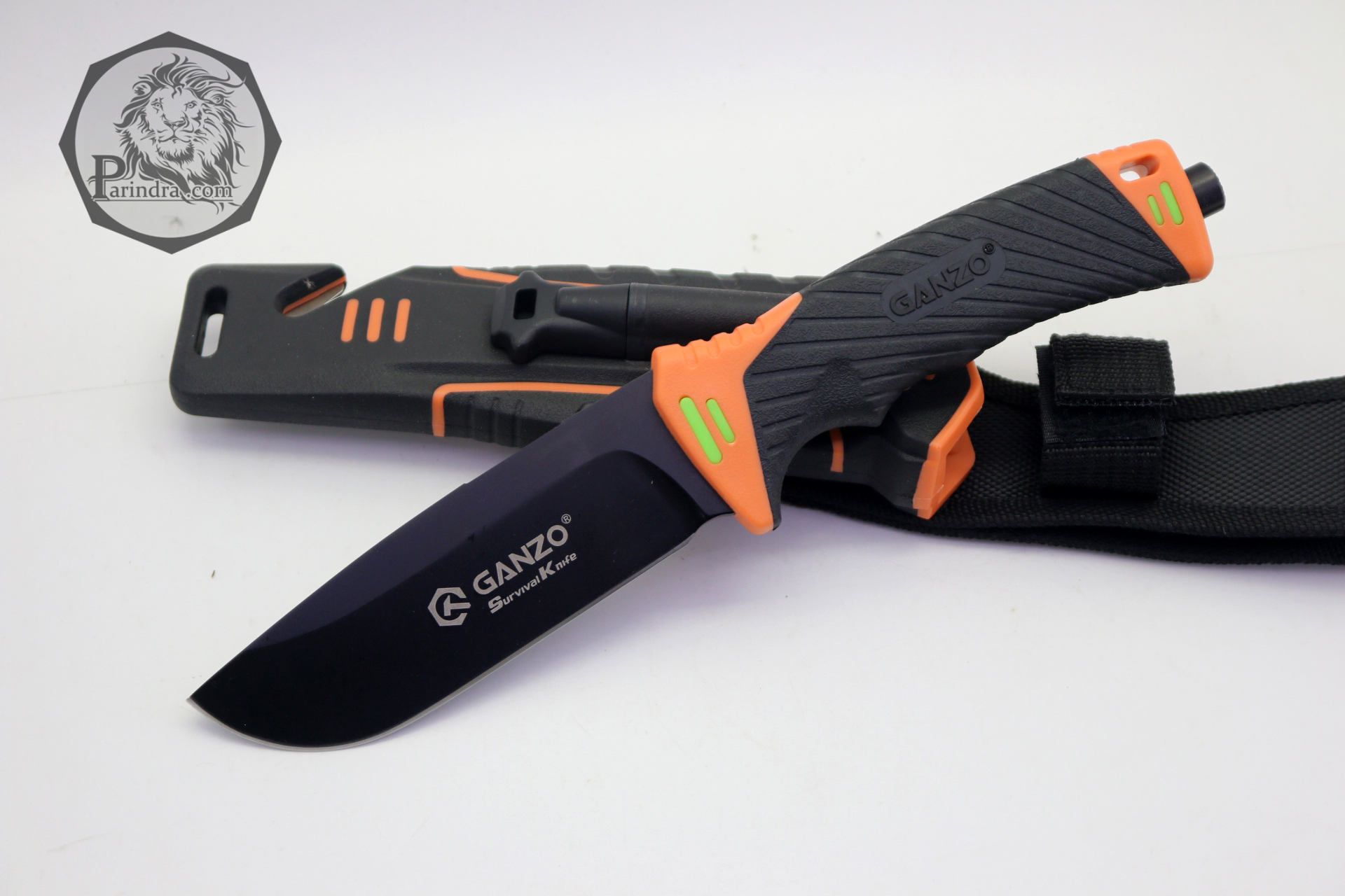 มีดใบตายเดินป่า Ganzo Hunting Survival Knife กานโซ่ รุ่น G-8012 OR สีดำตัดส้มรุ่นใหม่ ของแท้ 100%