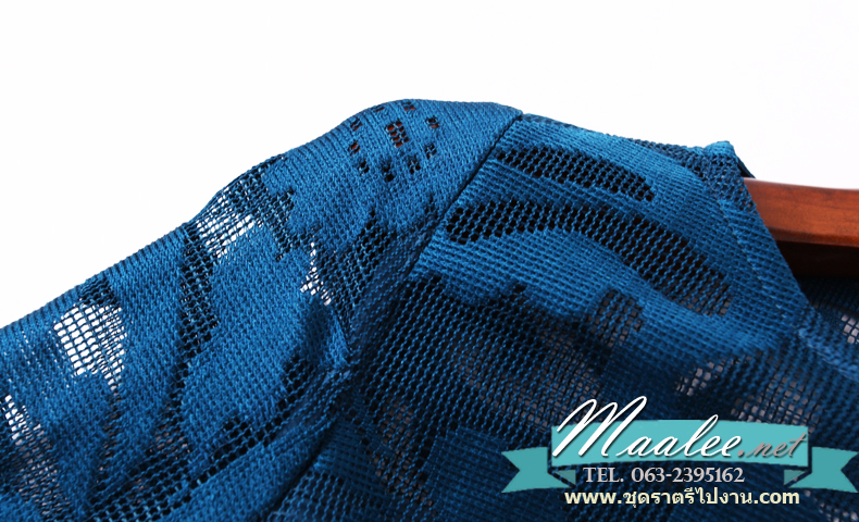 พร้อมส่ง ชุดเดรส/ชุดออกงาน ผ้าเกาหลี ผ้าโปร่งปักแขนยาวลายดอกไม้ สีดำ (ซิปหลัง) L ,4XL