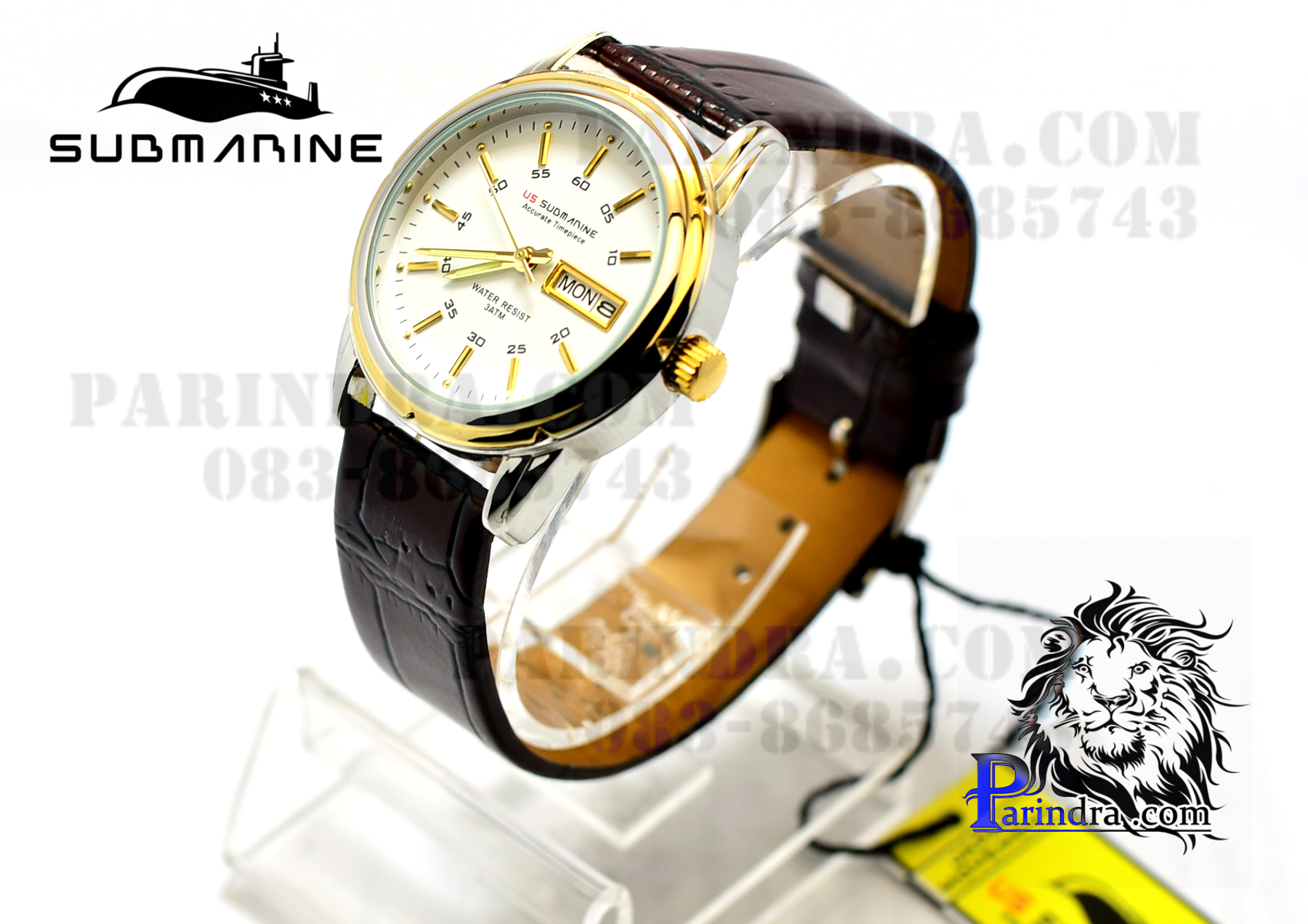 นาฬิกา US submarine รุ่นฺ B042 สายหนังสีน้ำตาล หน้าปัดขาวเข็มสีทอง