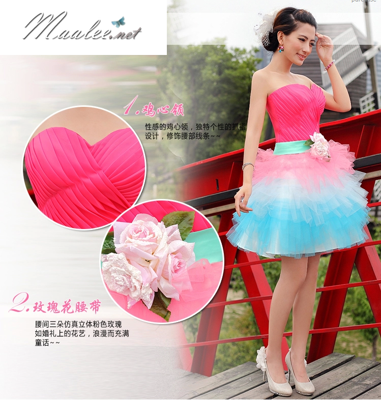 พร้อมเช่า ชุดแฟนซี เช่า 500 ชุดราตรีสั้น เกาะอก สีชมพู สีหวานเย็น อกจับจีบตีเกล็ด กระโปรงตาข่าย น่ารักมาก