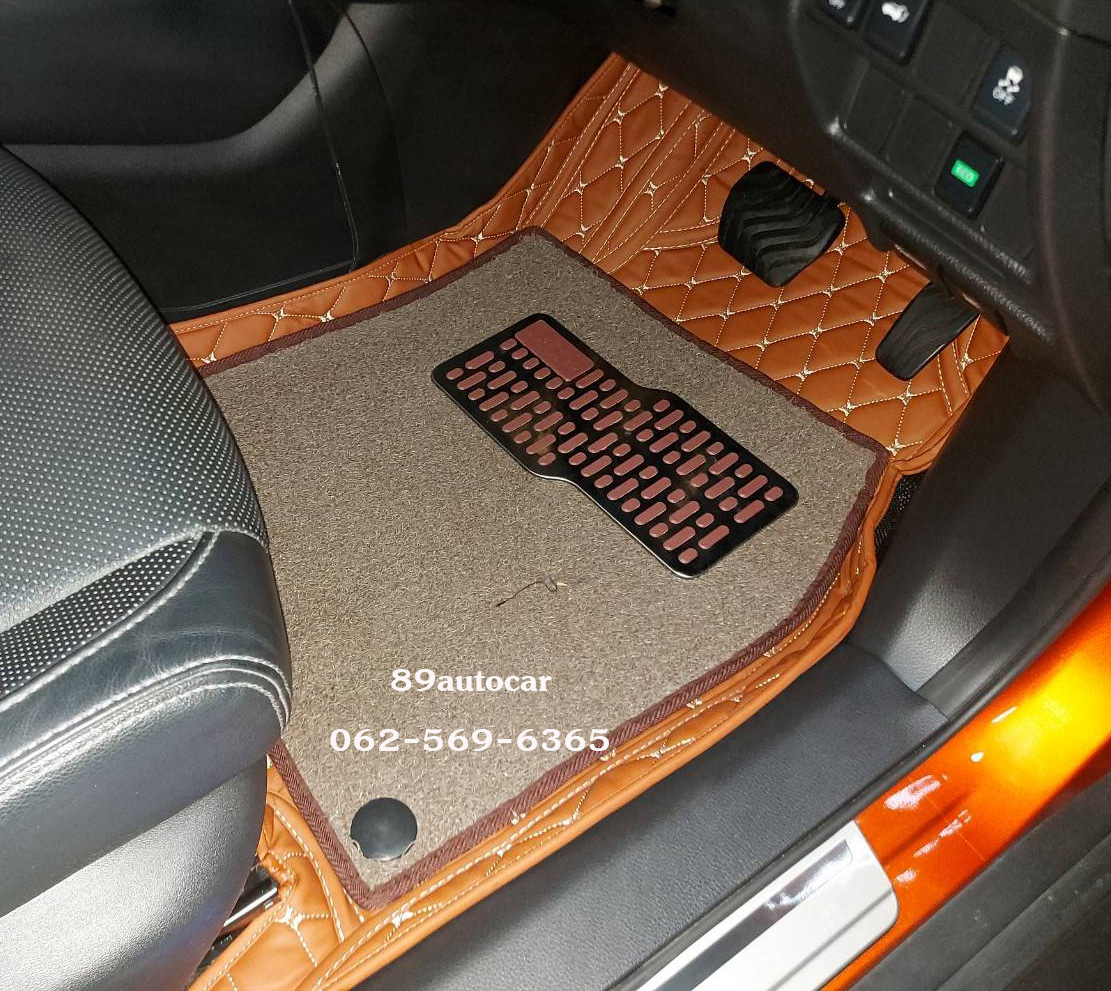 ขายพรมปูพื้นรถยนต์ Nissan X-Trail 7 ที่นั่ง ปูพรม7D สีน้ำตาลเข้ม เสริมด้วยพรมดักฝุ่นสีน้ำตาล