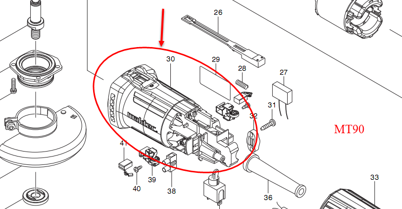 เสื้อฟิิลคอยล์ หินเจียร Maktec มาคเทค MT90 [#30] Pn.456340-8 (แท้) ##(*)