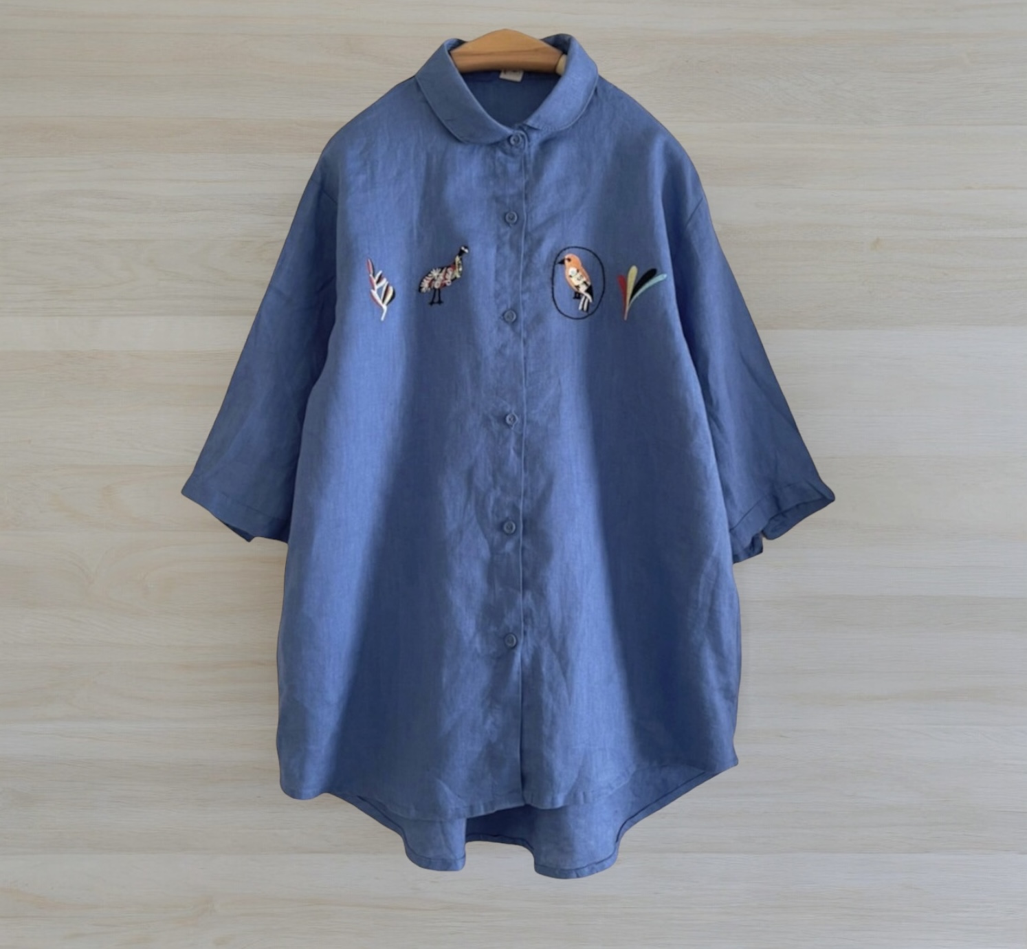 เสื้อผ้าลินินปักลายนก