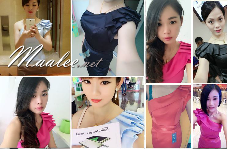 พร้อมเช่า ชุดราตรีสั้น ไหล่เดียว แต่งจีบระบายไหล่ขวา ผ้าซาติน เนื้อผ้ามันเงา เรียบหรู (ซิปข้าง) สีฟ้าน้ำทะเล