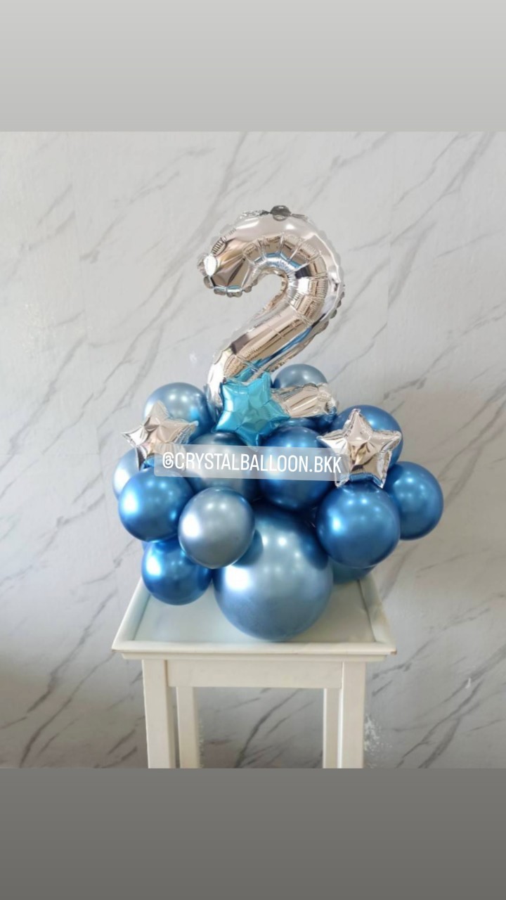 ลูกโป่ง วันเกิดเด็ก ฟอยล์ตัวเลข ขนาด 16" ตั้งฐาน 1 ชิ้น Theme น้ำเงิน พร้อมตกแต่ง สามารถเปลี่ยนสีลูกโป่ง/เปลี่ยนสี-ฟอยล์ตัวเลขได้