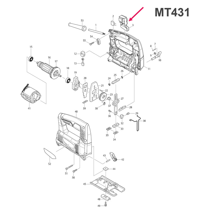 สวิทช์ เลื่อยจิ๊กซอว์ มาคเทค-Maktec MT431, M4301, M4301B [#3] Pn.650633-7 (แท้) ## (**)