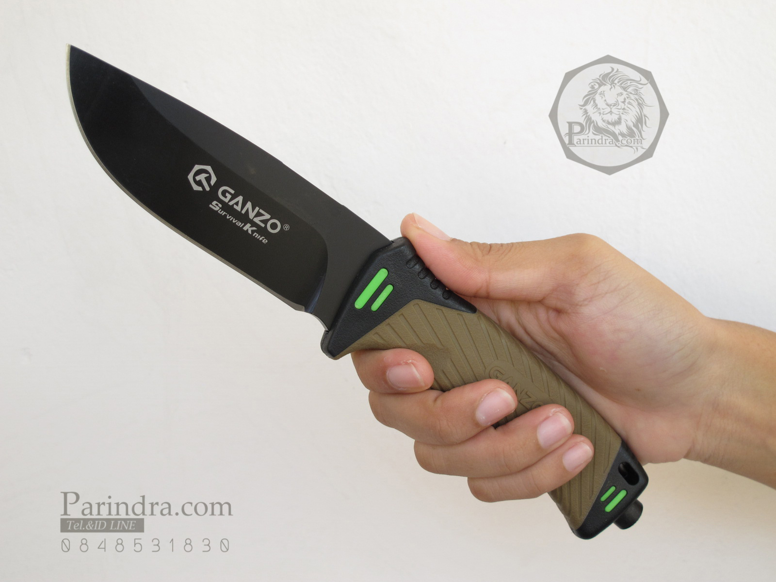 มีดใบตายเดินป่า Ganzo Hunting Survival Knife กานโซ่ รุ่น G-801 DY สีน้ำตาลอ่อนตัดดำ ของแท้ 100%