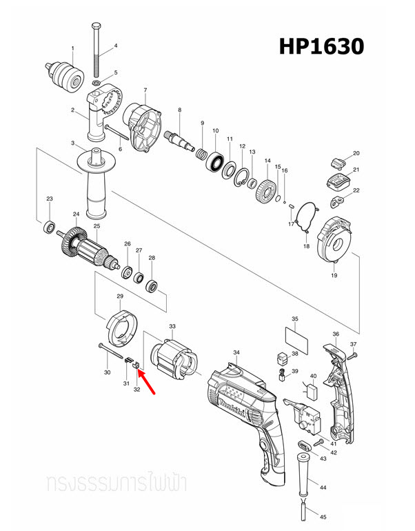 INSULATION COVER สว่านกระแทก มาคเทค Maktec MT814, HP1630 [#32], M8100B, TW0200 [#38] Pn.417237-6 (แท้) ##