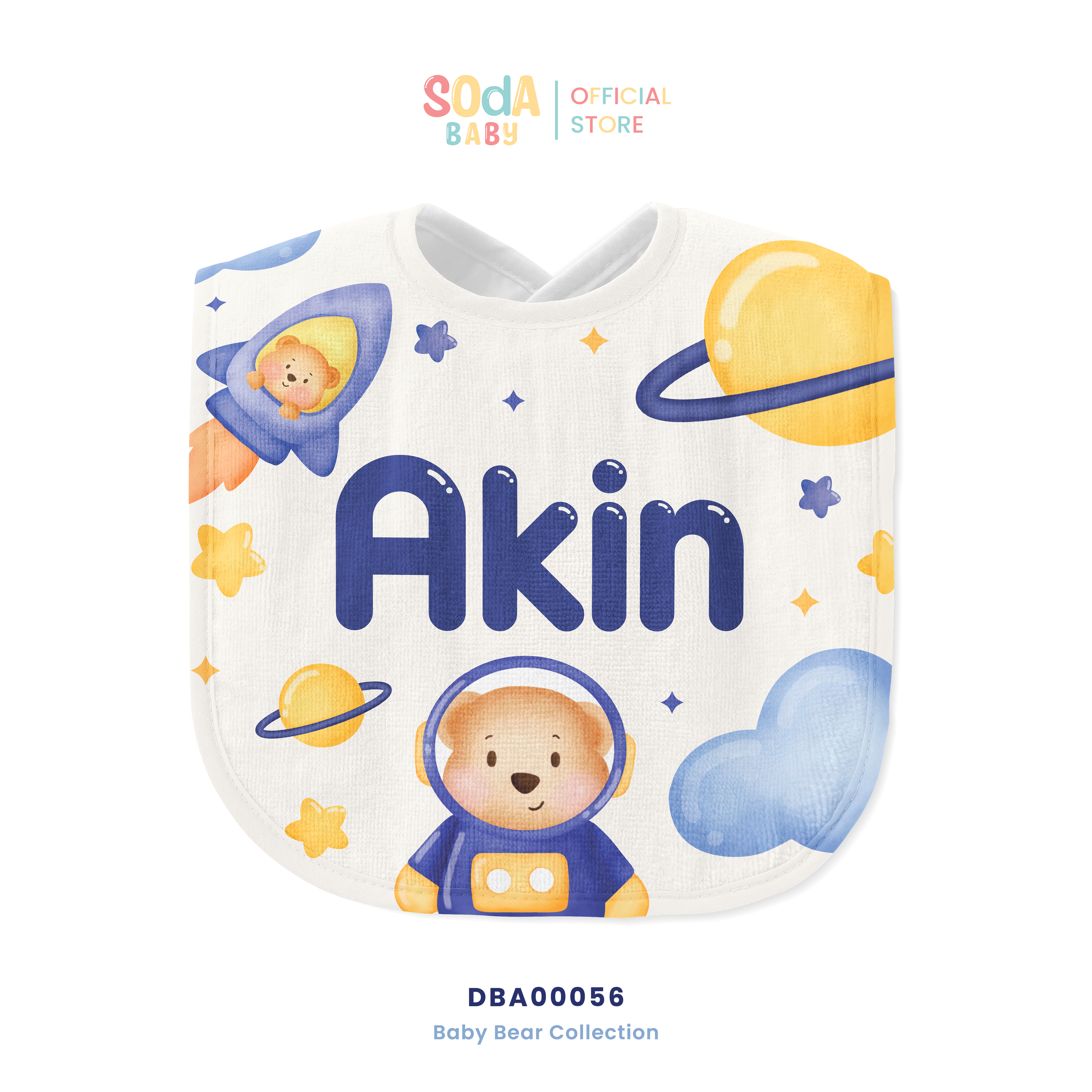 ผ้าซับน้ำลาย Baby Bib ใส่ชื่อได้ ลาย Bear Space 1 🚀 Baby Bear Collection 🧸 รหัส DBA00056 #BabyBib