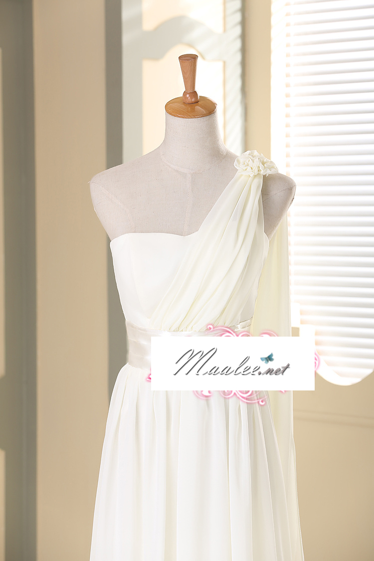 พร้อมเช่า ชุดราตรียาว เกาะอก ไหล่เดียว สีชมพู Nude