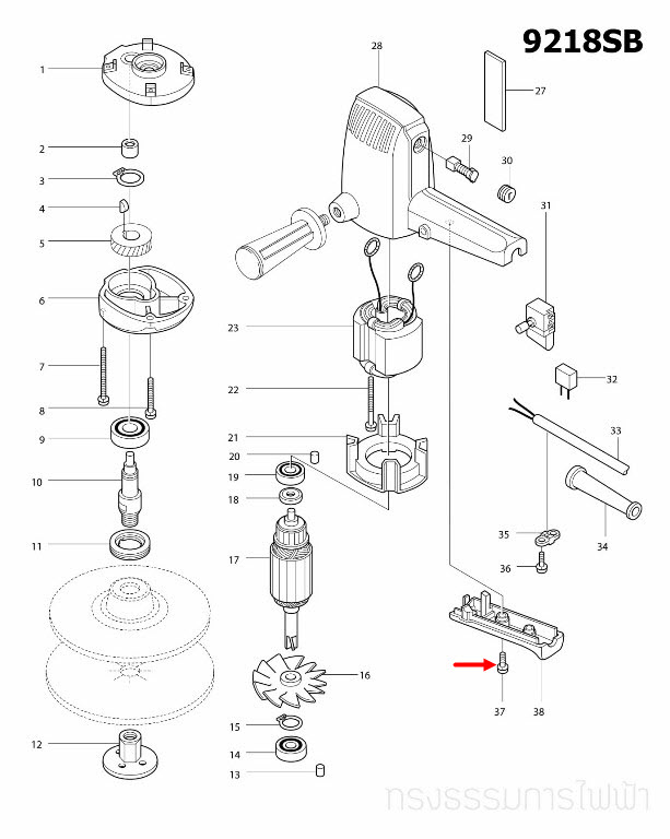 PAN HEAD SCREW M4X20 เครื่องขัดกระดาษทราย Makita มากีต้า 9032 [#29], 9218SB [#37], 9218PB, PBL, BL [#40] Pn.911138-5 (แท้) ##