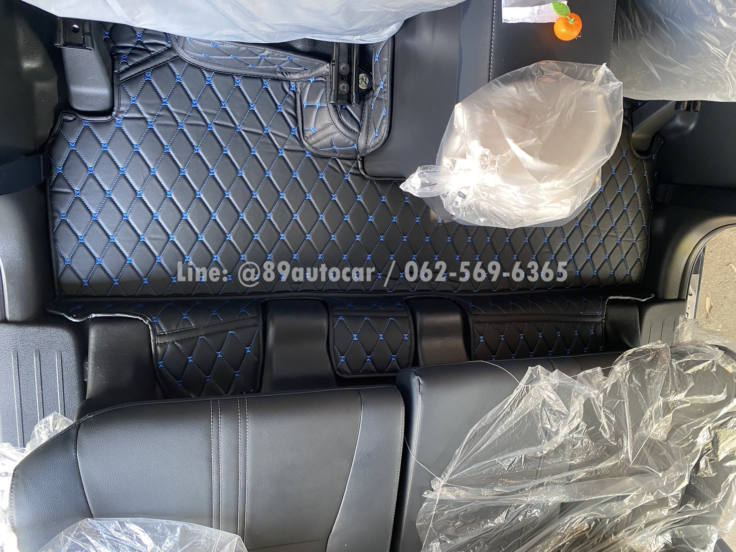 พรมรถยนต์ Mitsubishi Xpander HEV 2024 ปูพรม6D สีดำด้ายน้ำเงิน เต็มคัน