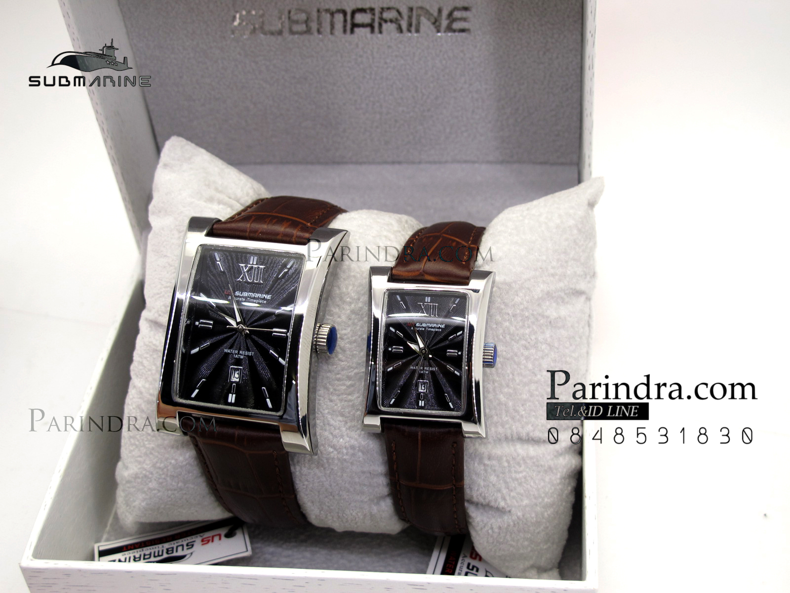 นาฬิกา US Submarine J113L-MD ของแท้ 100 % สายหนังน้ำตาลหน้าปัดดำ คู่