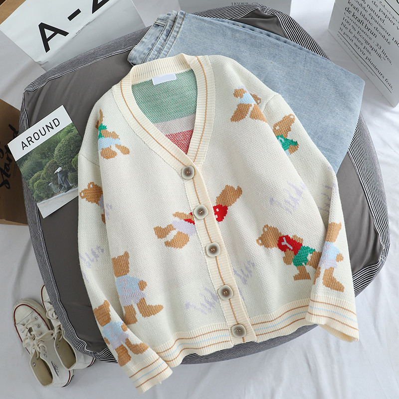 เสื้อคาร์ดิแกนไหมพรมลายน้องหมีน่ารักๆ