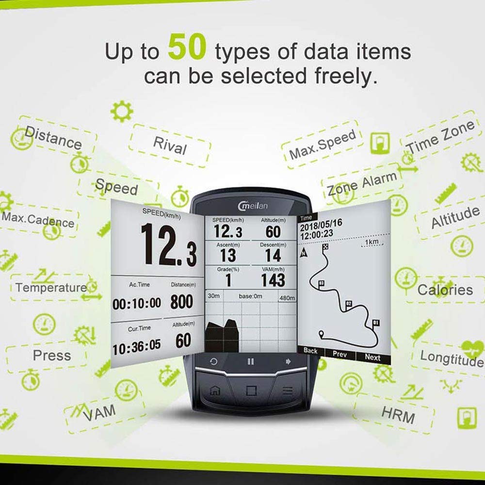 ไมล์จักรยาน Meilan M1 GPS Cycling/Bike Computer Navigation Speedometer, Heart Rate and Power Compatible เมนูภาษาไทย