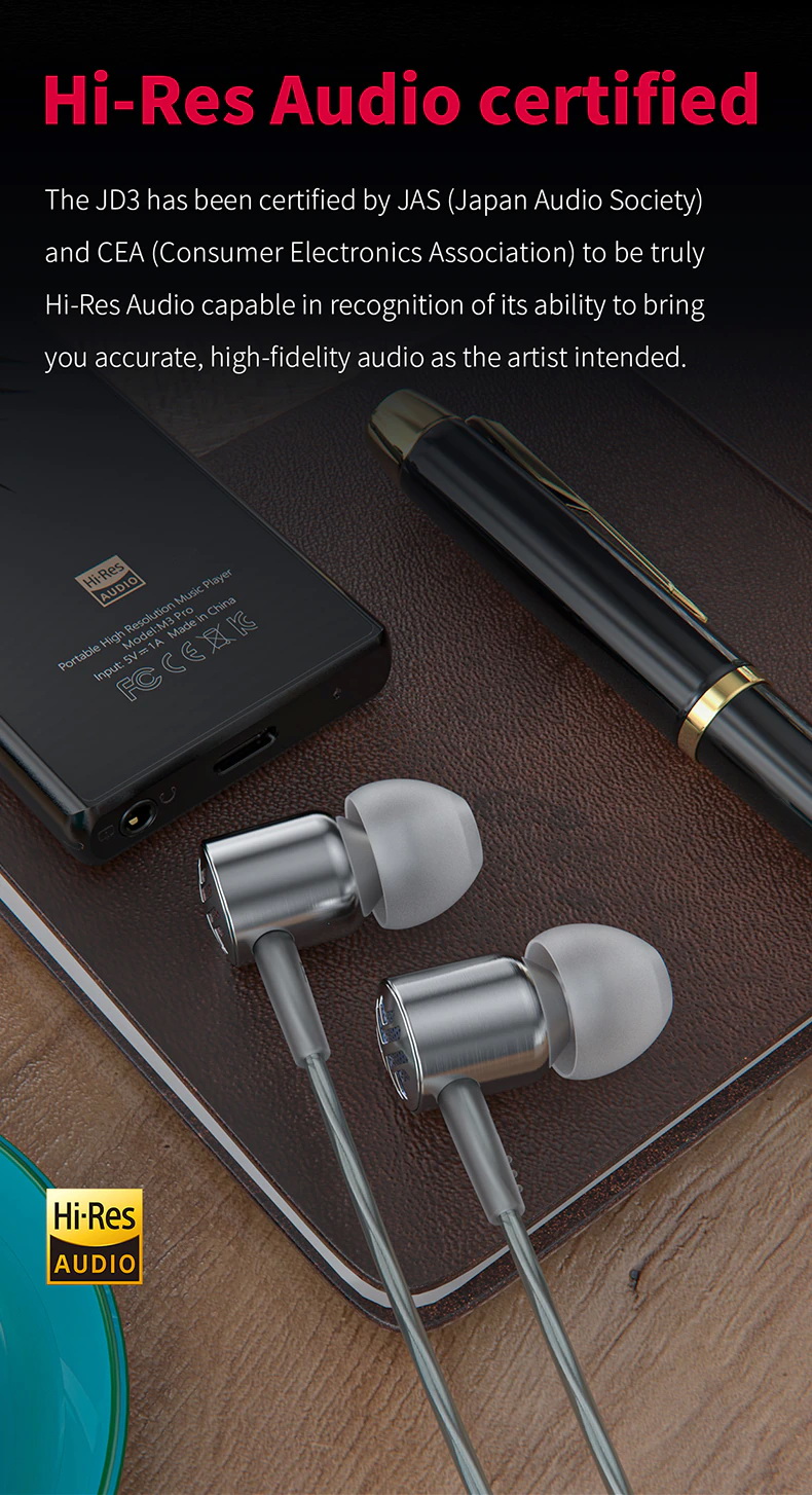 FiiO JD3 หูฟัง 1 ไดรเวอร์ Dynamic พร้อมไมค์ บอดี้แสตนเลส