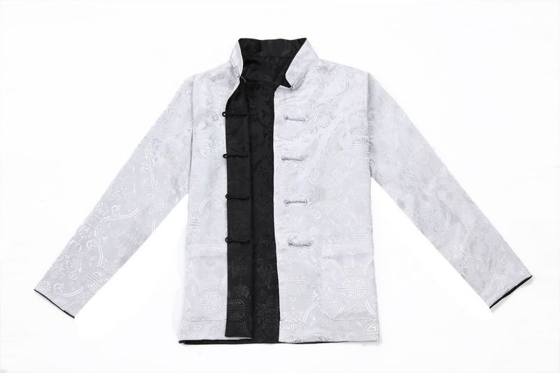 Preorder ชุดจีน ชาย เสื้อผ้าแพร สีดำ/ เทาเงิน ใส่ได้สองด้าน