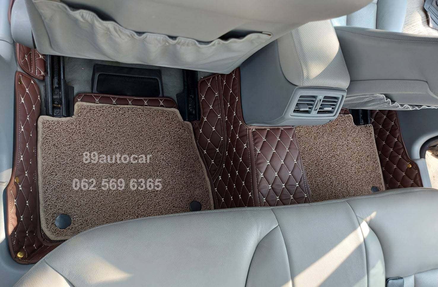 พรมปูพื้นรถยนต์ Benz E200 W210 ปูพรม7D สีกาแฟ เสริมพรมดักฝุ่นสีครีม เข้ารูป