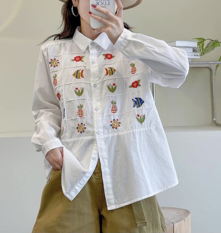 เสื้อเชิ้ตผ้าคอตตอนลายปักน่ารักๆ
