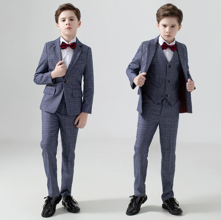Pre-order ชุดสูทเด็กชาย สีเทาเข้ม ลายสก็อต