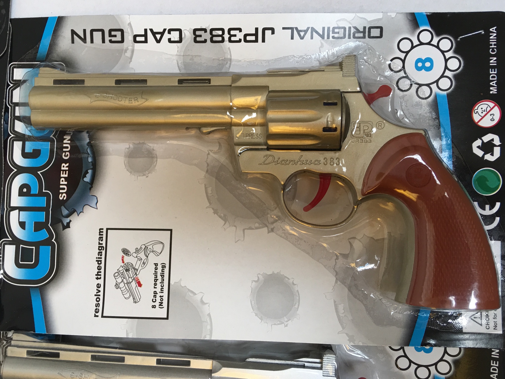 ปืนแก๊ปลูกโม่ยาว เด็กเล่น Cap Gun Super Gun สีทอง โม่ 8 นัด แถมลูกแก๊ป