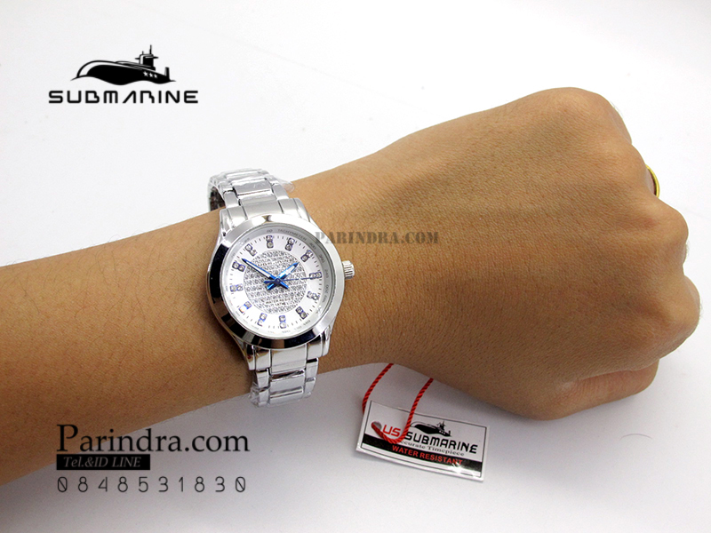 นาฬิกา U.S. submarine รุ่น J075L หน้าปัดคริตตัลสีขาวลาย ฟ้าน้ำเงิน